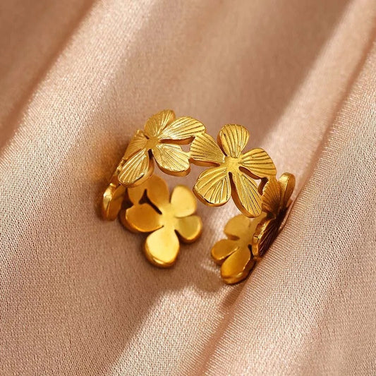 Vintage Gold Flower Pattern Open Ring-Maryam Jewelry