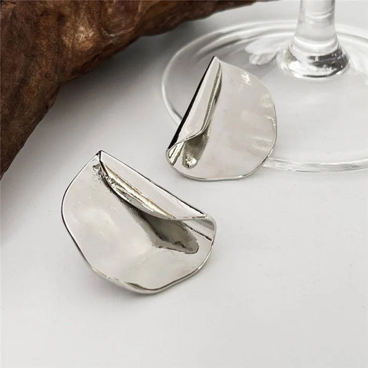 Vintage Silver Folded Ruffle Stud Earrings-Maryam Jewelry