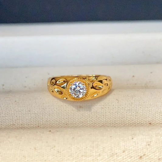 Timeless Gold & Diamond Round Wide Adjustable Ring-Maryam Jewelry