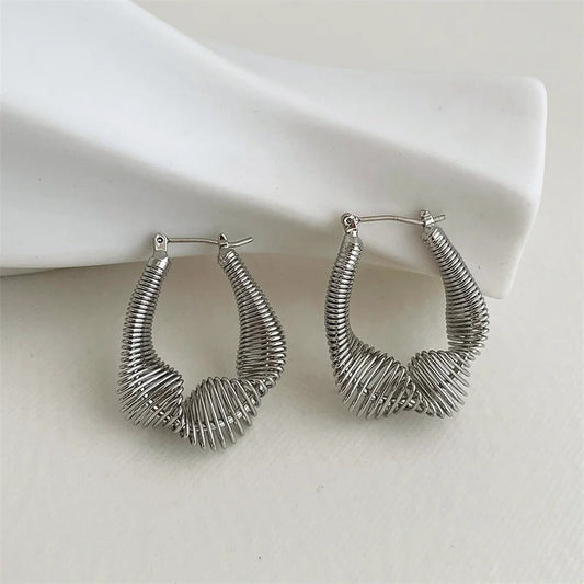 Vintage Silver Spiral Artistic Curve Hoop Earrings-Maryam Jewelry