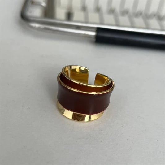 Two-Toned Gold & Brown Retro Style Adjustable Ring-Maryam Jewelry