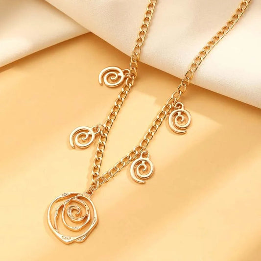 Gold Spiral Swirl Charm Necklace-Maryam Jewelry