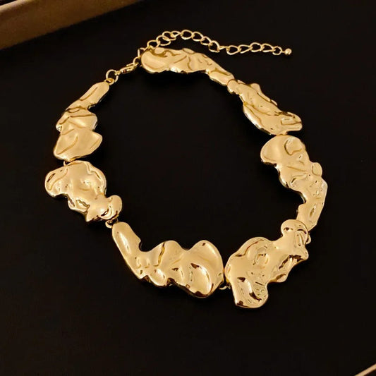 Classic Gold Sculptural Irregular Link Design Necklace-Maryam Jewelry