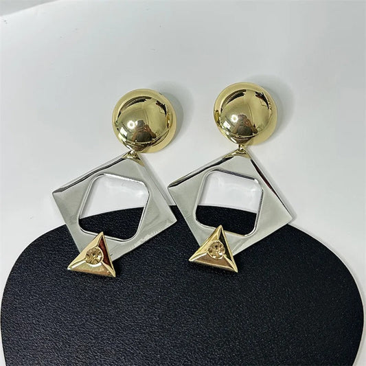 Classic Gold & Silver Crystal Triangle Earrings-Maryam Jewelry