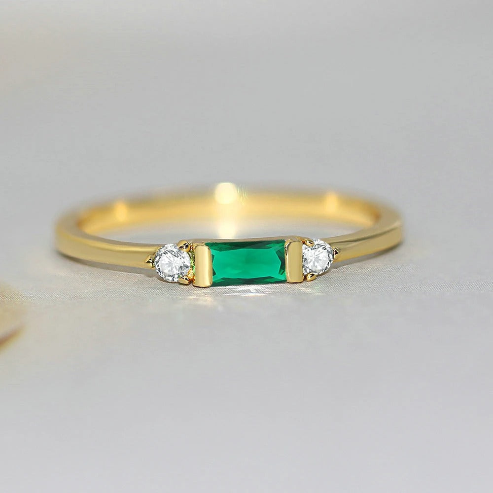 Classic Gold Green Stone & Radiant Ring-Maryam Jewelry