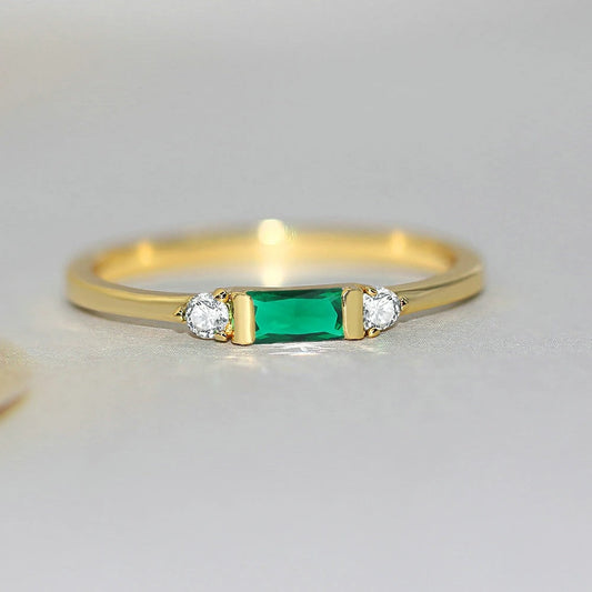 Classic Gold Green Stone & Radiant Ring-Maryam Jewelry