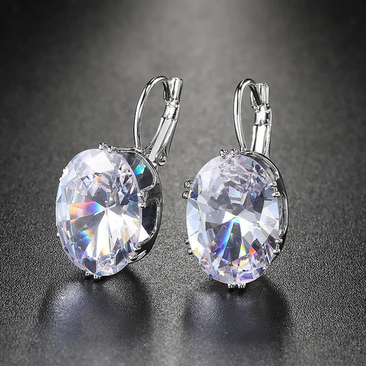 Antique Style Clear Oval Earrings-Maryam Jewelry