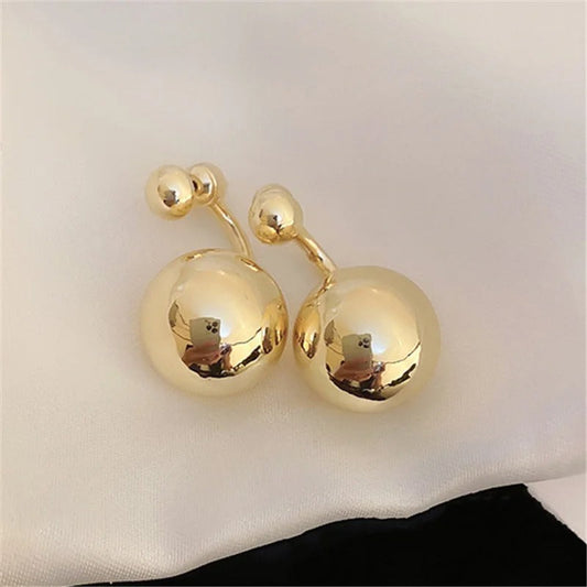 Vintage Smooth Ball Design Gold Earrings-Maryam Jewelry