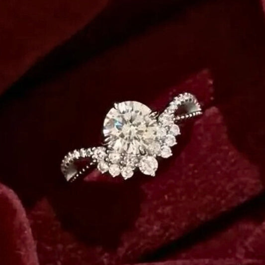 Classic Round-Cut Inlaid Diamond Crown Adjustable Ring-Maryam Jewelry