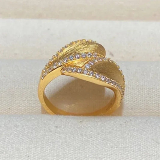 Classic Gold & Crystal Leaf Adjustable Ring-Maryam Jewelry