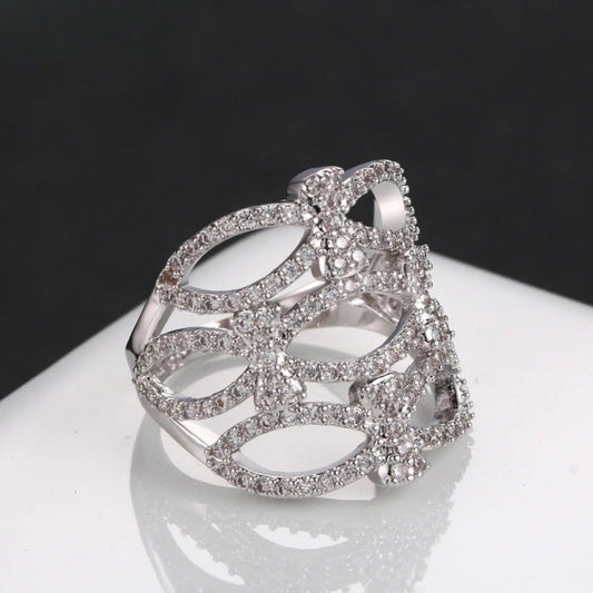 Classic Silver Floral Halo Vintage Ring-Maryam Jewelry