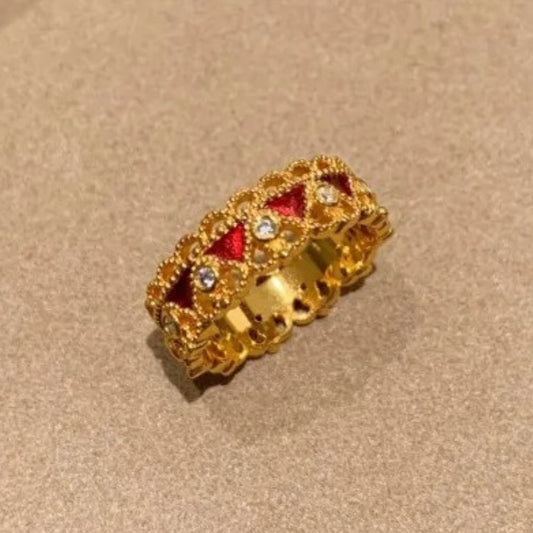 Vintage Gold Red Drip Glaze Crown Adjustable Ring-Maryam Jewelry