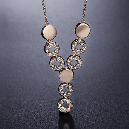 Vintage Rose Gold Crystal Circle Necklace-Maryam Jewelry