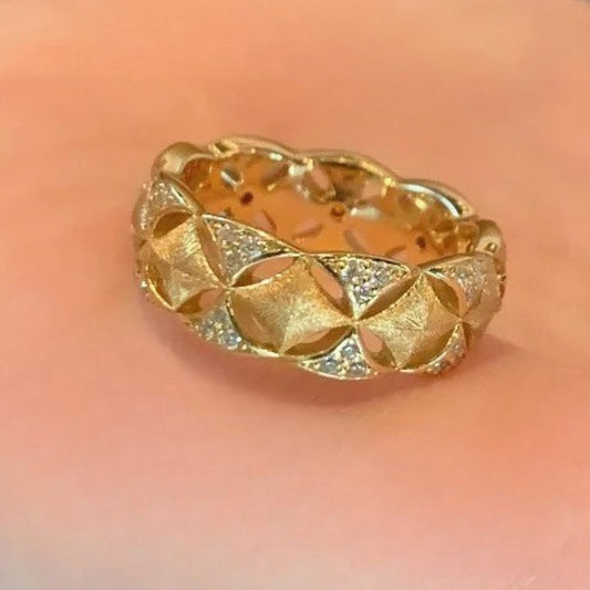Vintage Gold & Double Side Diamond Hollow Ring-Maryam Jewelry