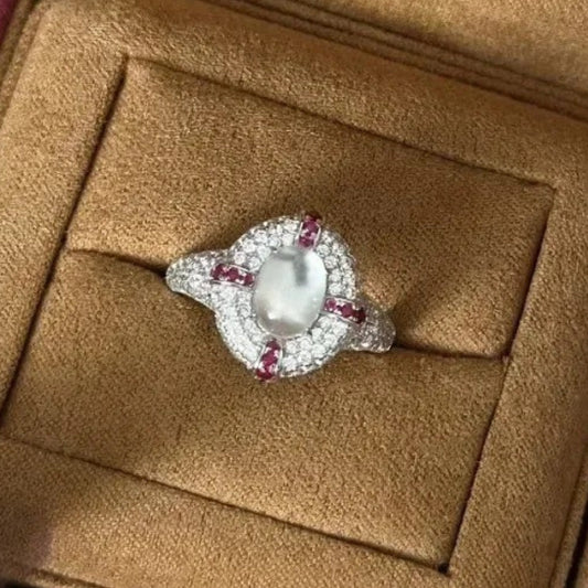 Retro Silver & Ruby Oval Cluster Ring-Maryam Jewelry
