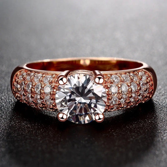 Rose Gold Round Cut Stone Pave Ring-Maryam Jewelry