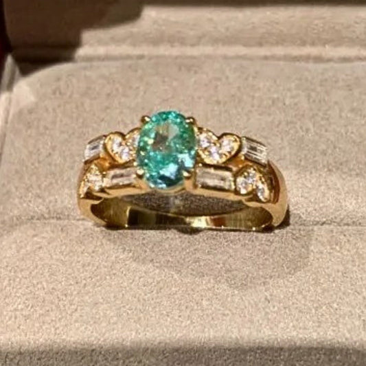 Classic Gold & Aquamarine Heart Diamond Adjustable Ring-Maryam Jewelry