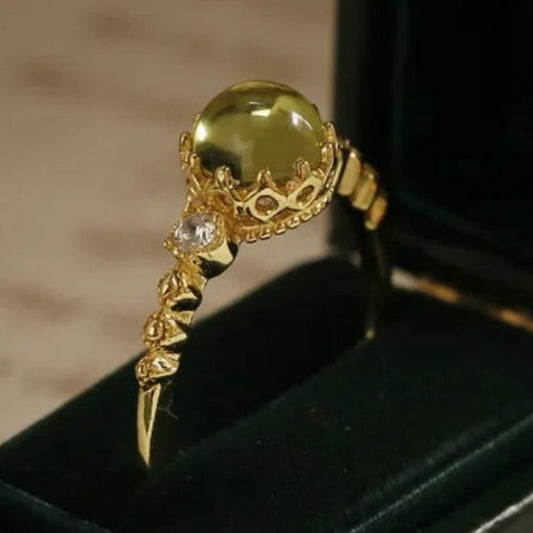 Retro Gold & Olive Green Gemstone Adjustable Ring-Maryam Jewelry
