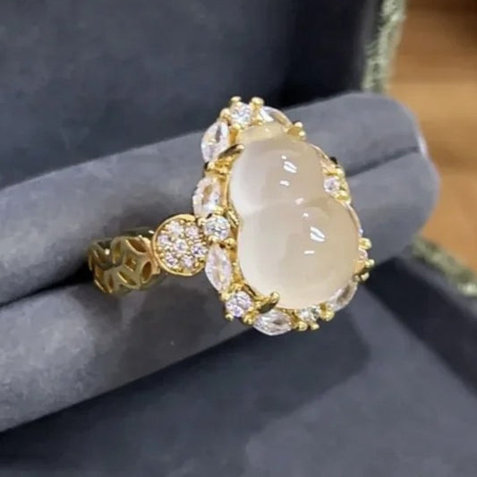 Timeless Gold & Moonstone Oval Cluster Diamond Ring-Maryam Jewelry